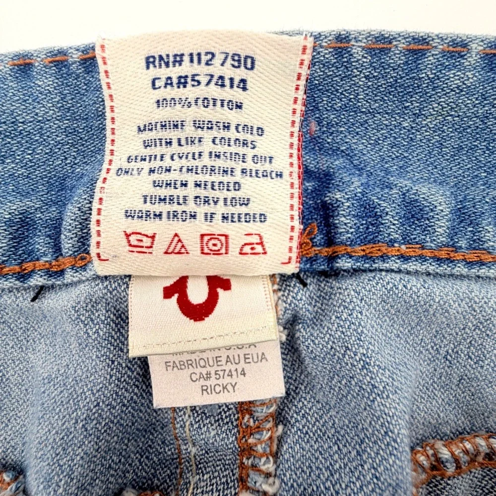 True Religion Ricky Super T Jeans Mens 40 Blue Good Altered Hem Straight Leg